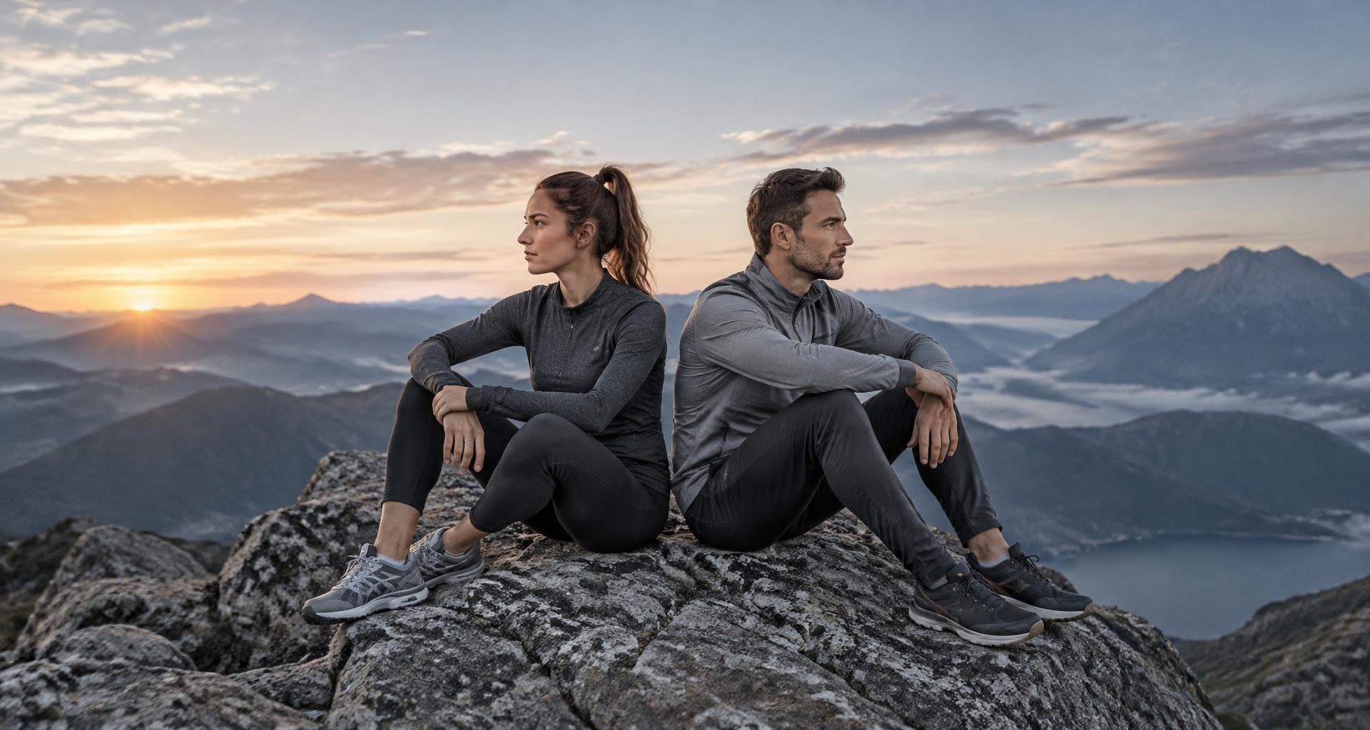 Two athletes seated back-to-back, at the centre of the sporting environment
